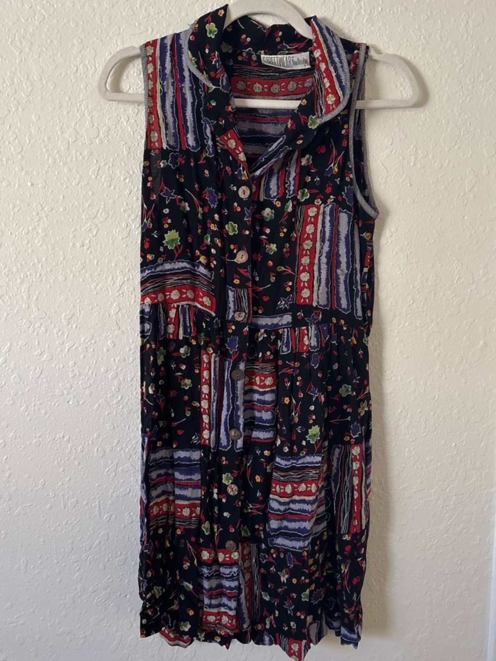 Vintage Patchwork Floral Button-Front Mini Dress